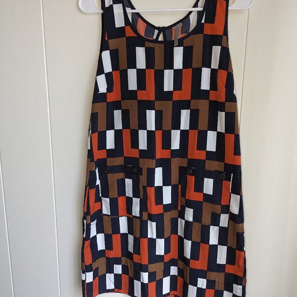 Multi-color geometric patterned sleeveless shift dress - M (pockets!!) - Picture 2 of 9